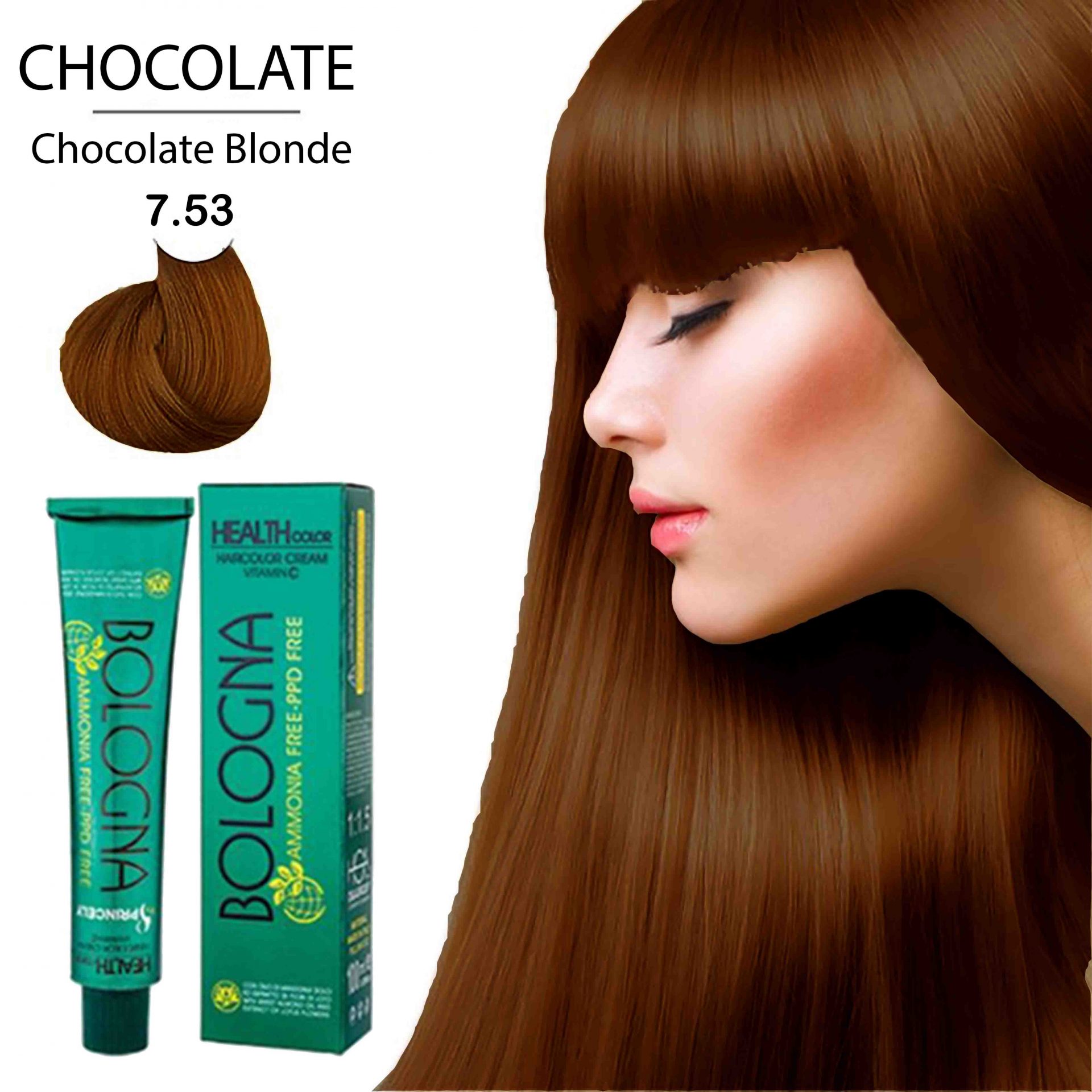 رنگ مو بدون آمونیاک بلونیا شماره 7.53 بلوند شکلاتی حجم 100 میل_فروشگاه اینترنتی آرایشی بهداشتی آزارو در شیراز