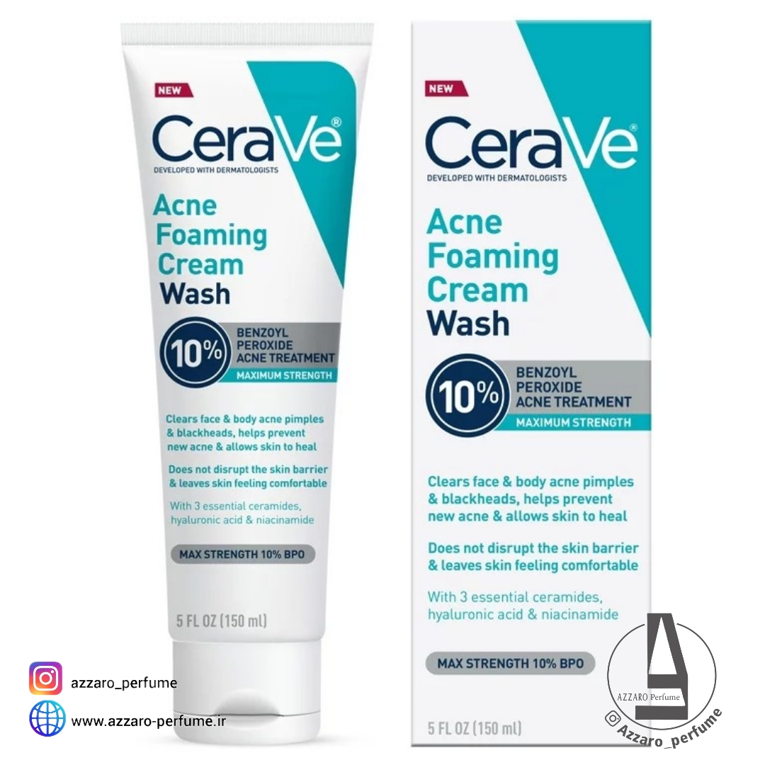 فوم شستشوی ضد آکنه CeraVe با 10% بنزوئیل پراکسید مناسب صورت و بدن حجم 150 میل-فروشگاه اینترنتی آرایشی و بهداشتی آزارو در شیراز