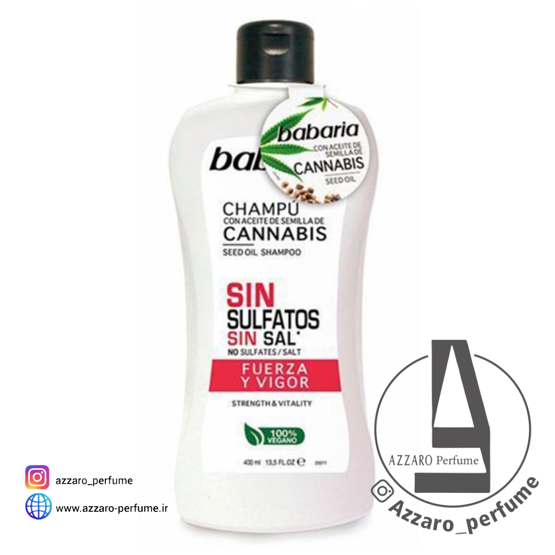 Sulfate-free shampoo and hair strengthener Babaria Cannabis model, volume 400 ml-فروشگاه اینترنتی آرایشی و بهداشتی آزارو در شیراز