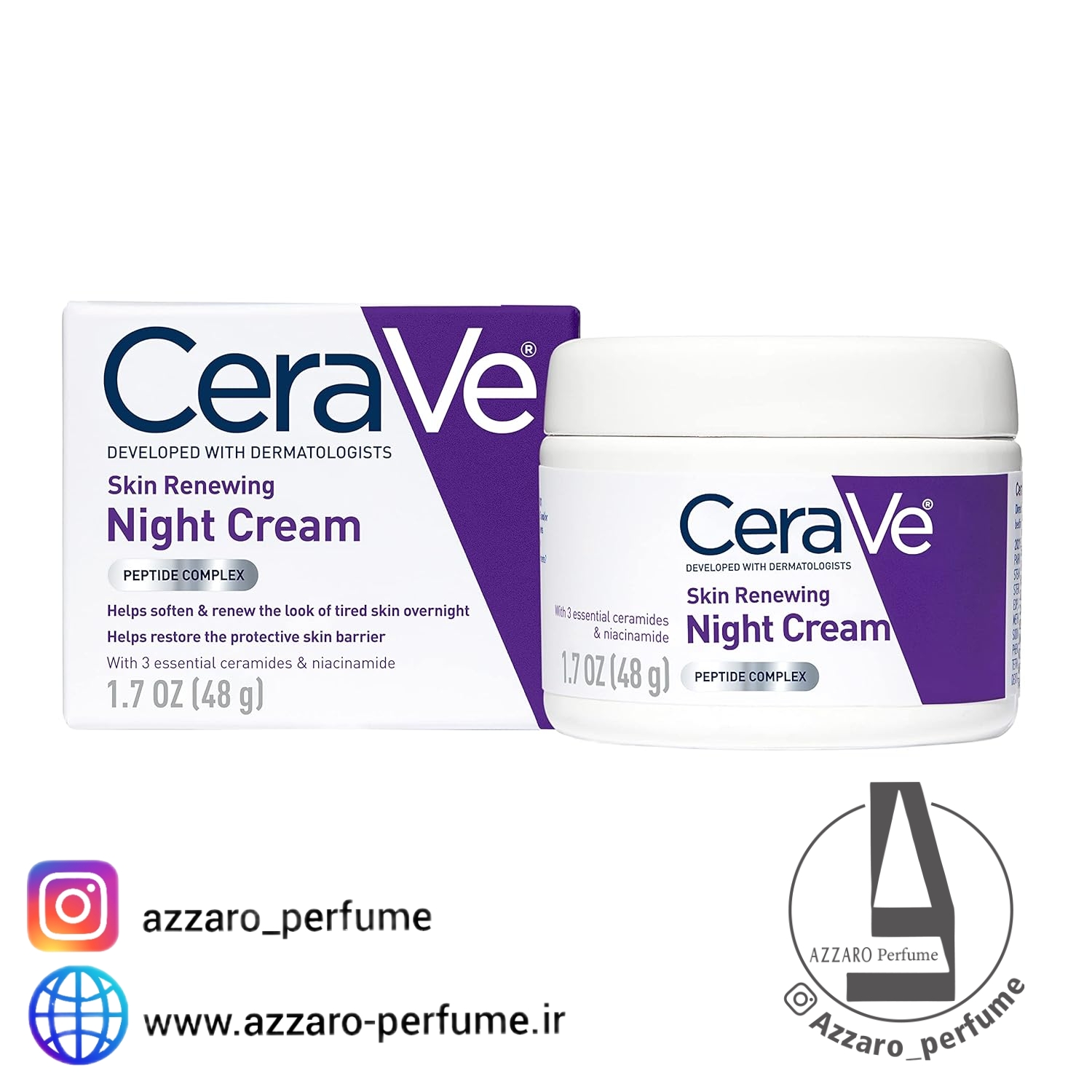 کرم شب بازسازی کننده پوست سراوی CeraVe Skin Renewing Night Cream حجم 48 گرم-فروشگاه اینترنتی آرایشی و بهداشتی آزارو در شیراز
