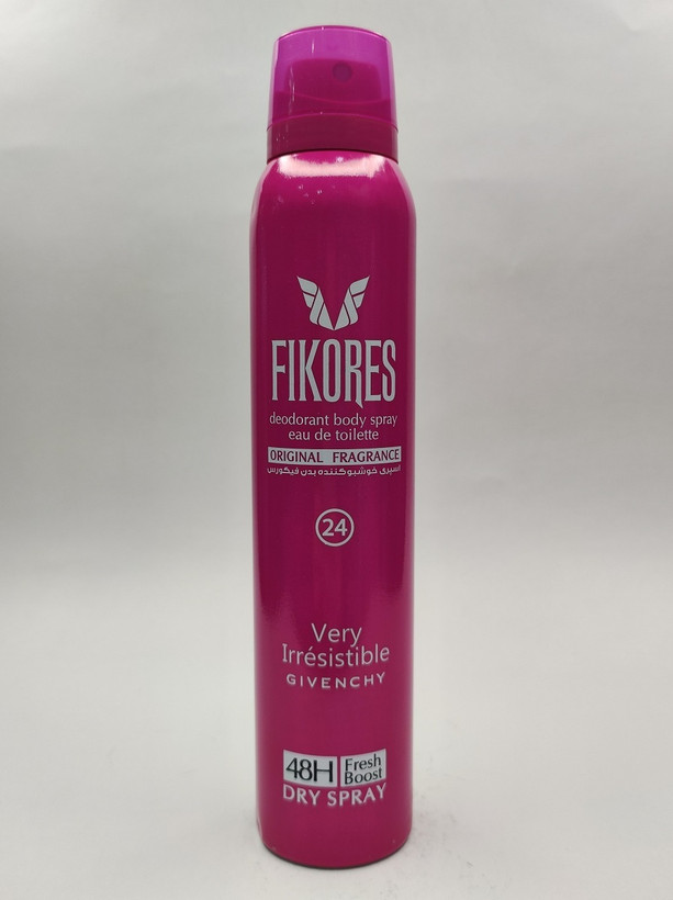 اسپری بدن زنانه فیکورس رایحه جیوانچی وری ایستیبل حجم 200 میل-فروشگاه اینترنتی آرایشی بهداشتی آزارو