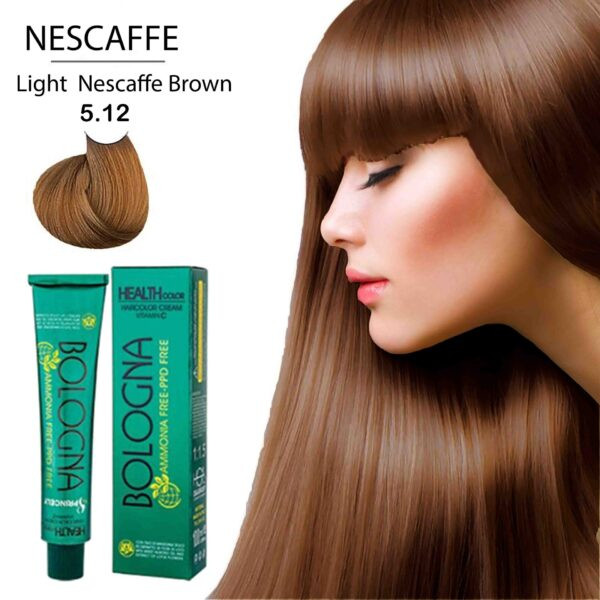 رنگ مو بلونیا بدون آمونیاک شماره 5.12 قهوه ای نسکافه ای روشن حجم 100 میل – Bologna _فروشگاه اینترنتی آرایشی بهداشتی آزارو در شیراز