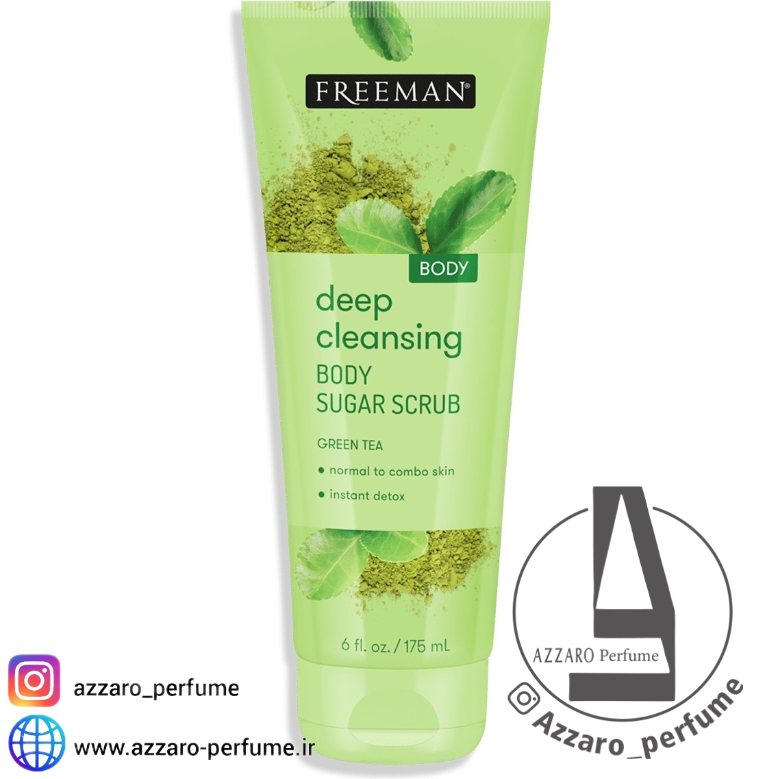 اسکراب سم زدای بدن چای سبز فریمن Freeman Body Sugar_فروشگاه اینترنتی آرایشی بهداشتی آزارو 175 میل