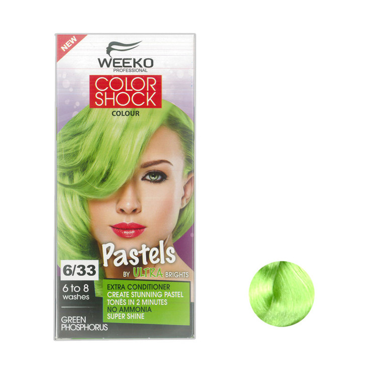 کیت رنگ مو فسفری ویکو مدل color shock شماره 6/33 حجم 80 میلی لیتر رنگ سبز فسفری_فروشگاه اینترنتی آرایشی بهداشتی آزارو 