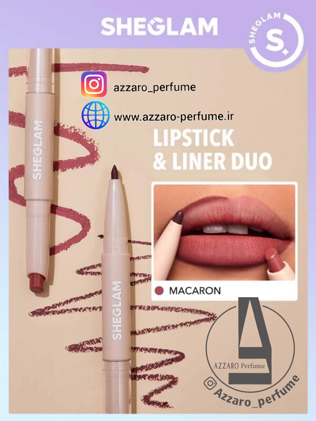 رژلب و خط لب دو سر شیگلم SHEGLAM رنگ macaron_فروشگاه اینترنتی آرایشی بهداشتی آزارو در شیراز