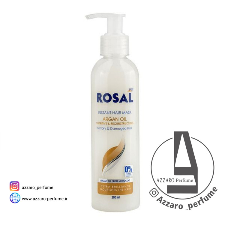ماسک موی فوری روغن آرگان براق کننده و مغذی (بدون سولفات) روزال حجم 200 میل-فروشگاه اینترنتی آرایشی بهداشتی آزارو
