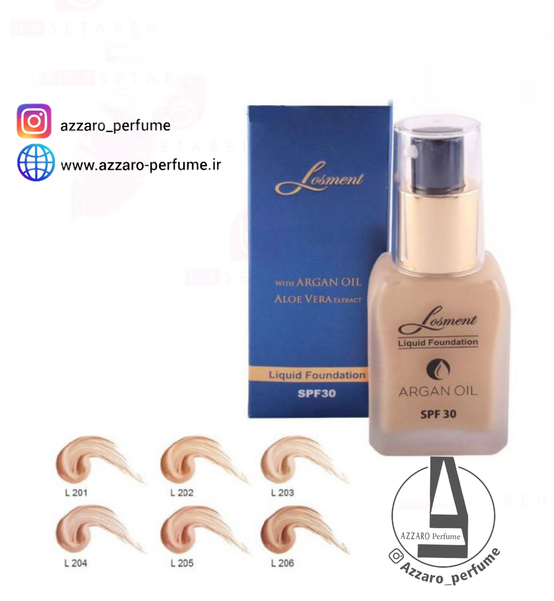 کرم پودر لوسمنت SPF30 حاوی روغن آرگان و آلوئه ورا شماره L203 حجم 30 میل-فروشگاه اینترنتی آرایشی بهداشتی آزارو