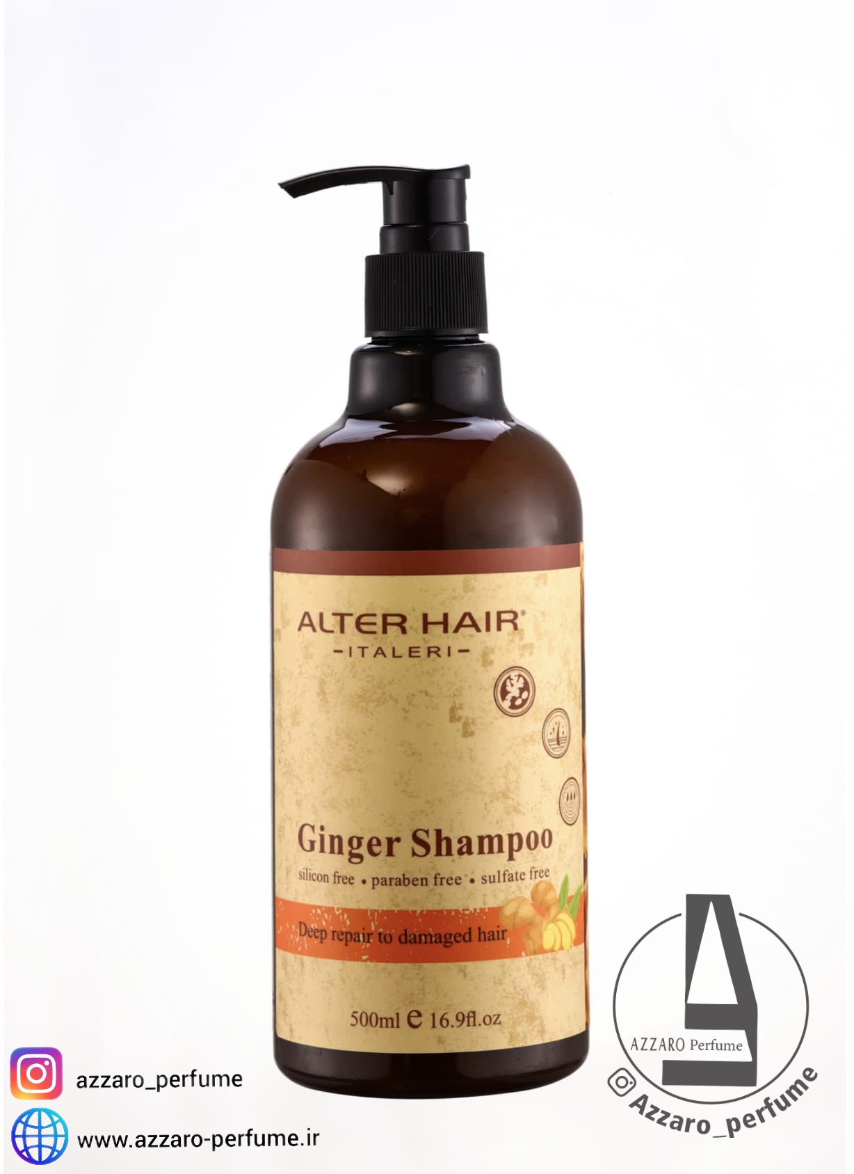 شامپو زنجبیل آلترهیر Alter hair بازسازی عمیق مو حجم 500 میل-فروشگاه اینترنتی آرایشی بهداشتی آزارو در شیراز
