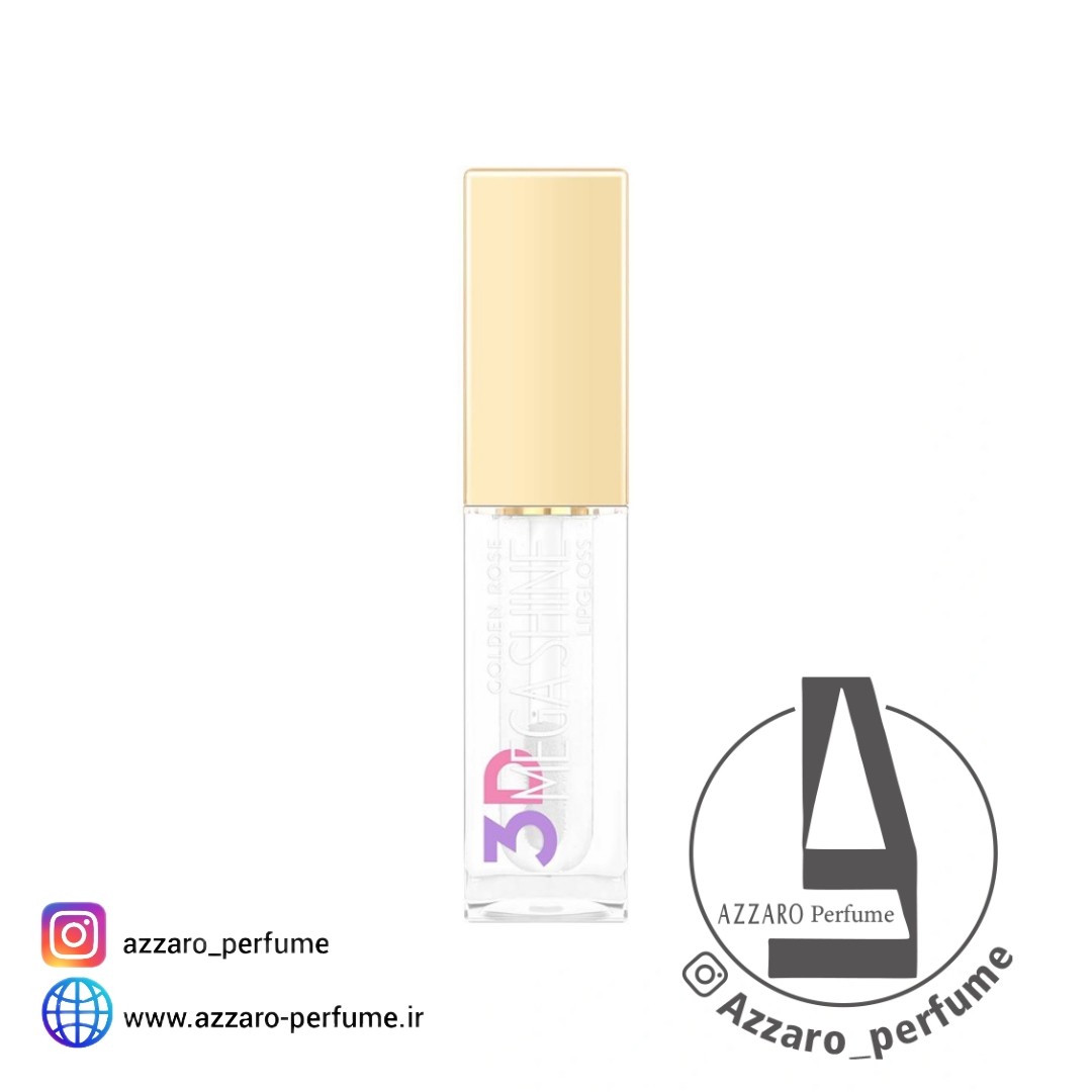 رژ لب مایع براق گلدن رز مدل 3D Mega Shine شماره 101 بی رنگ حجم 5.2 میل -فروشگاه اینترنتی آرایشی بهداشتی آزارو