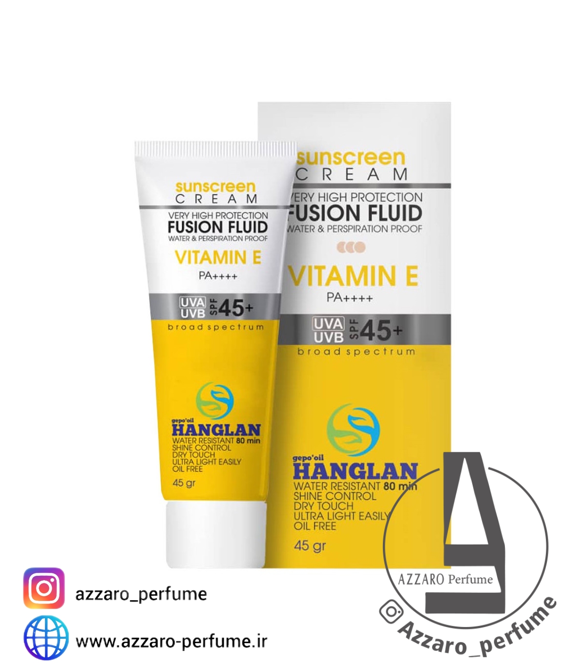 کرم ضد آفتاب بژ روشن SPF45 مناسب پوست چرب هانگلن HANGLAN اصل حجم ۴۵ میل_فروشگاه اینترنتی آرایشی بهداشتی آزارو در شیراز‌