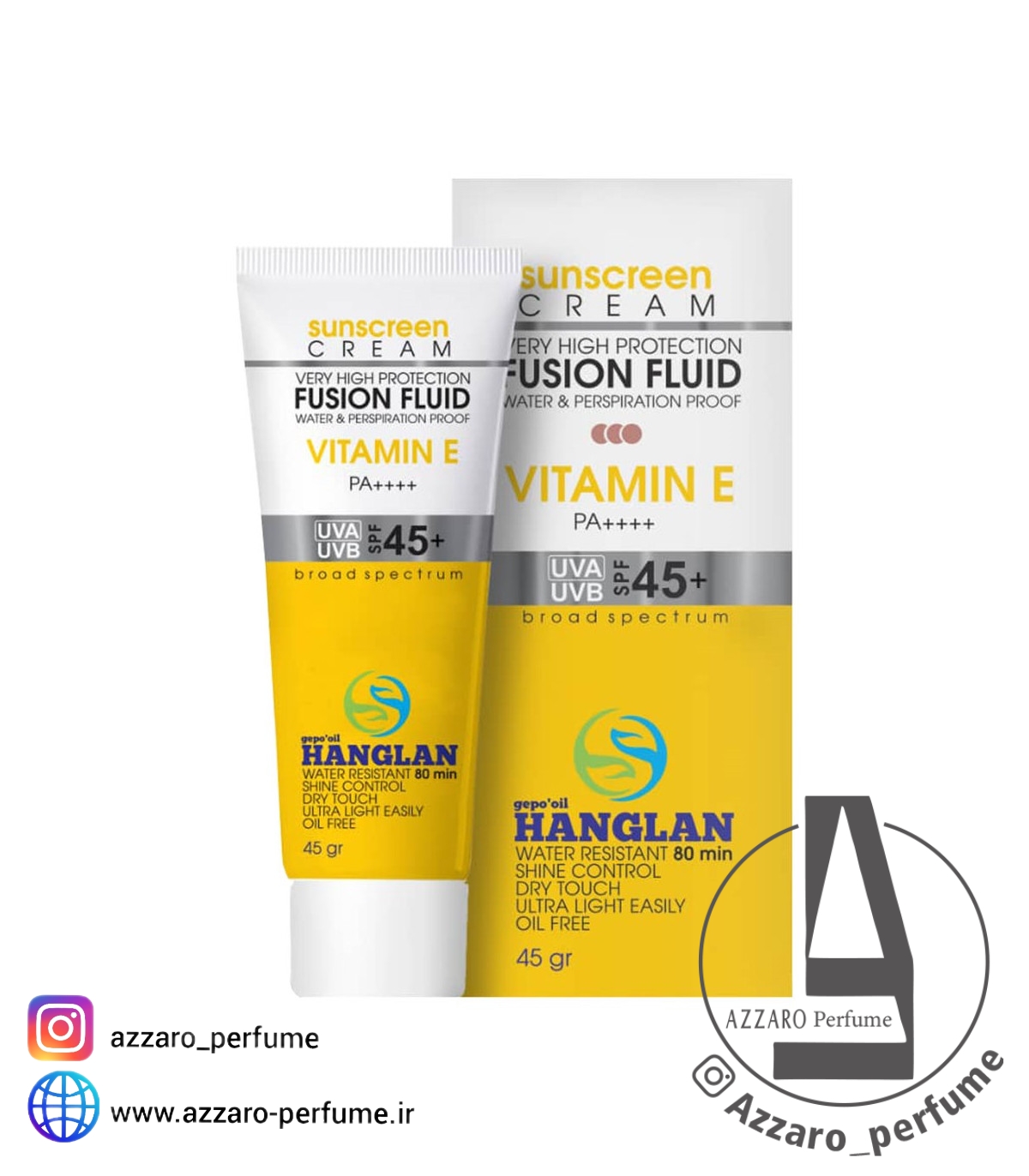 کرم ضد آفتاب فلوئیدی ضد لک بژ تیره SPF45 مناسب پوست چرب هانگلن HANGLAN حجم ۴۵ میل_فروشگاه اینترنتی آرایشی بهداشتی آزارو در شیراز