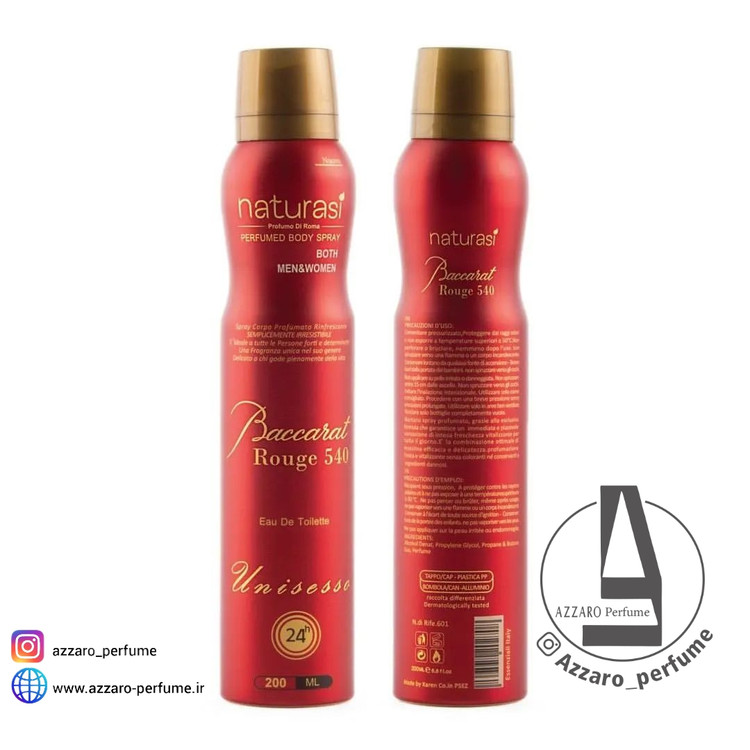 اسپری خوشبو کننده بدن باکارات رژ برند ناتوراسی Naturasi حجم 200 میل-فروشگاه اینترنتی آرایشی و بهداشتی آزارو در شیراز