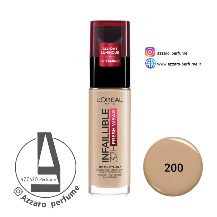 کرم پودر لورال اینفیلیبل مدل FRESH WEAR 32H شماره 200 رنگ NATURAL LINEN حجم 30 میل -فروشگاه اینترنتی آرایشی و بهداشتی آزارو در شیراز