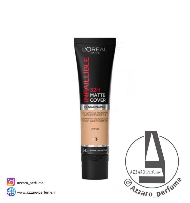 کرم پودر مات اینفیلیبل 32 ساعته جدید لورال رنگ Warm Underton شماره 145 حجم 30 میل-فروشگاه اینترنتی آرایشی و بهداشتی آزارو در شیراز