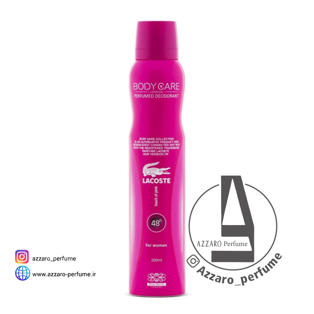 اسپری زنانه بادی کر رایحه لاگوست صورتی 200 میلی لیتر_فروشگاه اینترنتی آرایشی بهداشتی آزارو در شیراز