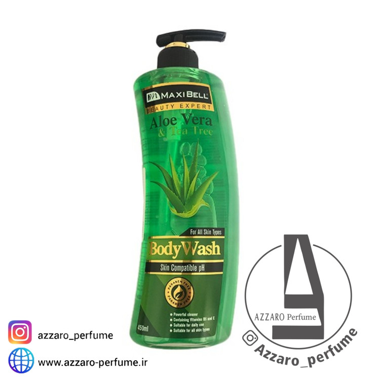 شامپو بدن مکسی بل مدل آلوئه ورا حجم 400 میل-فروشگاه اینترنتی آرایشی و بهداشتی آزارو در شیراز