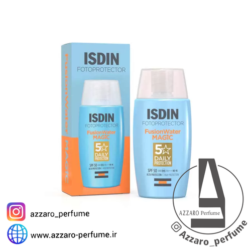 ضد آفتاب فوق العاده سبک فیوژن واتر مجیک ایزدین اصل با SPF 50 حجم 50 میل-فروشگاه اینترنتی آرایشی و بهداشتی آزارو در شیراز