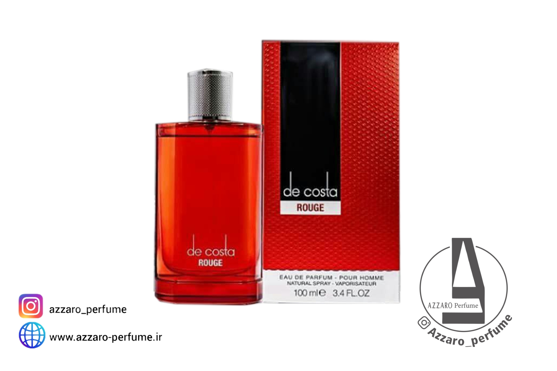 عطر مردانه فراگرنس ورد De Costa Rouge رایحه دانهیل دیزایر قرمز حجم ۱۰۰ میل-فروشگاه اینترنتی آرایشی و بهداشتی آزارو در شیراز