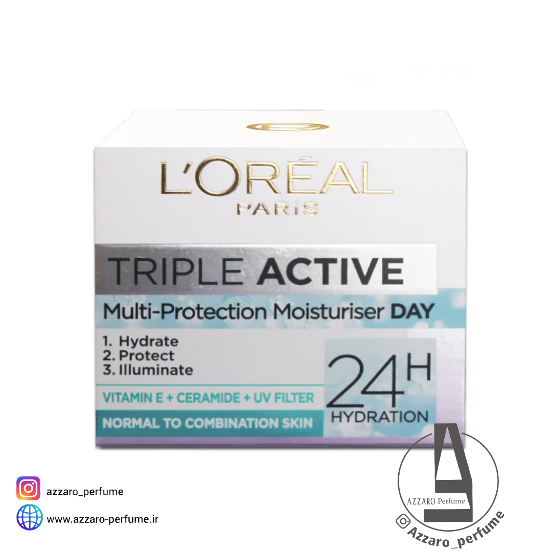 کرم روز لورآل آبرسان مدل TRIPLE ACTIVE مناسب پوست های نرمال و مختلط حجم 50 میل-فروشگاه اینترنتی آرایشی و بهداشتی آزارو در شیراز