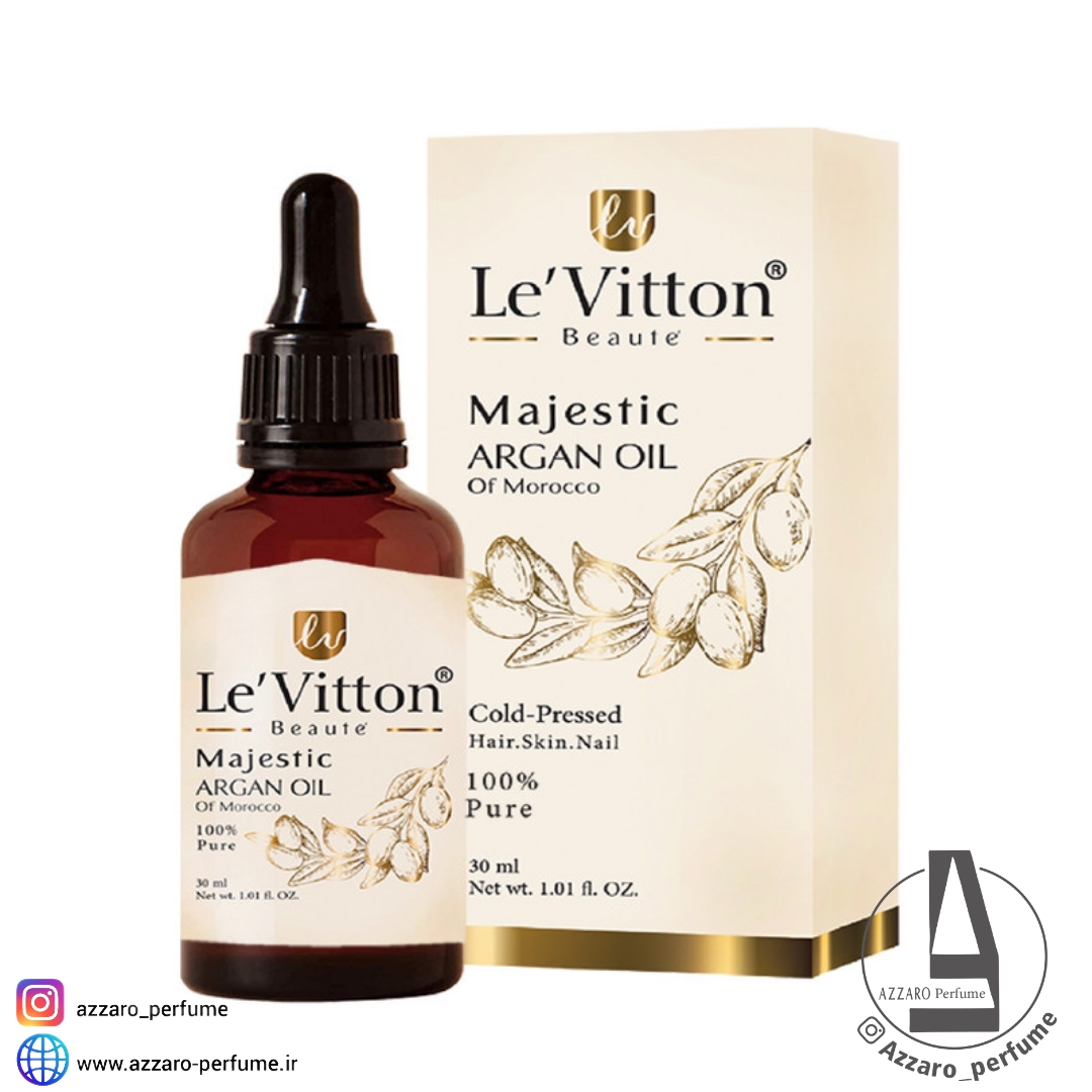 روغن آرگان خالص پوست و مو لویتون Le Vitton حجم 30 میل-فروشگاه اینترنتی آرایشی و بهداشتی آزارو در شیراز