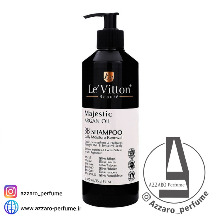 شامپو موهای خشک و آسیب دیده BB لویتون Le Vitton حجم 470 میل-فروشگاه اینترنتی آرایشی و بهداشتی آزارو در شیراز