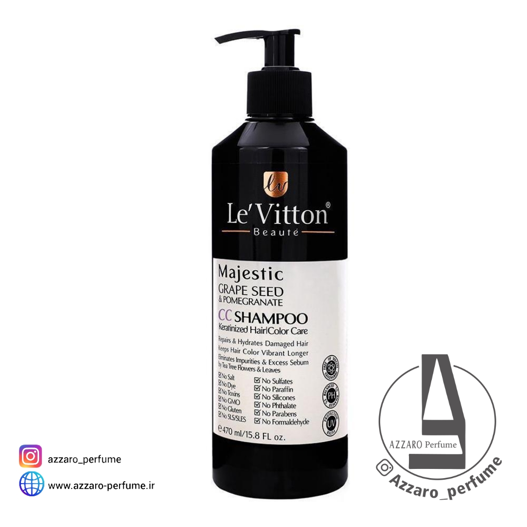 شامپو موهای کراتین شده CC لویتون Le Vitton حجم 470 میل-فروشگاه اینترنتی آرایشی و بهداشتی آزارو در شیراز