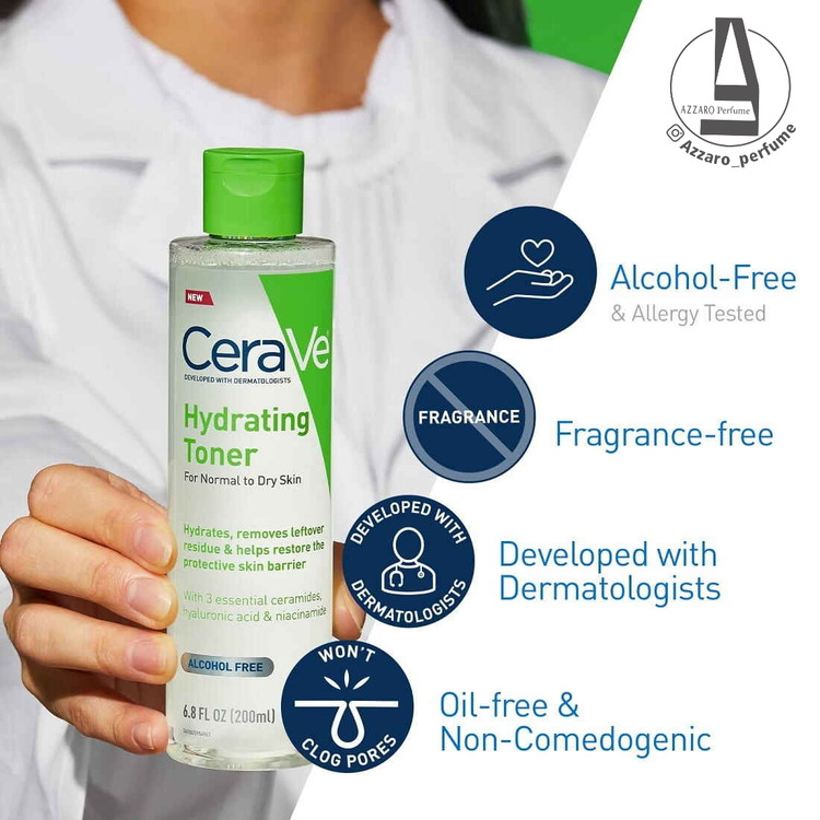 تونر آبرسان سراوی CeraVe حاوی هیالورونیک اسید و سرامید، مناسب پوست خشک و نرمال حجم 200 میل-فروشگاه اینترنتی آرایشی و بهداشتی آزارو در شیراز-فروشگاه اینترنتی آرایشی و بهداشتی آزارو در شیراز