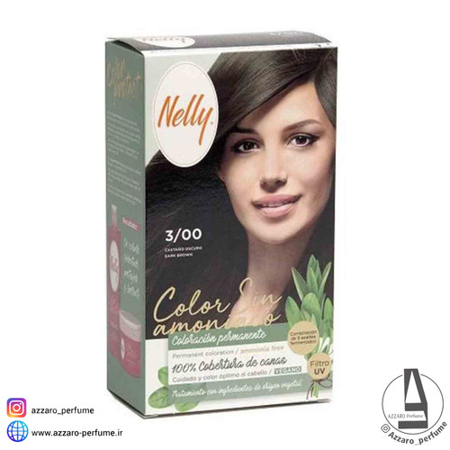 کیت رنگ مو بدون آمونیاک نلی NELLY مدل ammonia free شماره 3/00 قهوه ای تیره-فروشگاه اینترنتی آرایشی و بهداشتی آزارو در شیراز