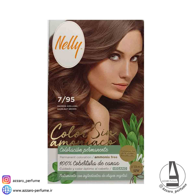 کیت رنگ مو بدون آمونیاک نلی NELLY مدل ammonia free شماره 7/95 قهوه ای فندقی-فروشگاه اینترنتی آرایشی و بهداشتی آزارو در شیراز