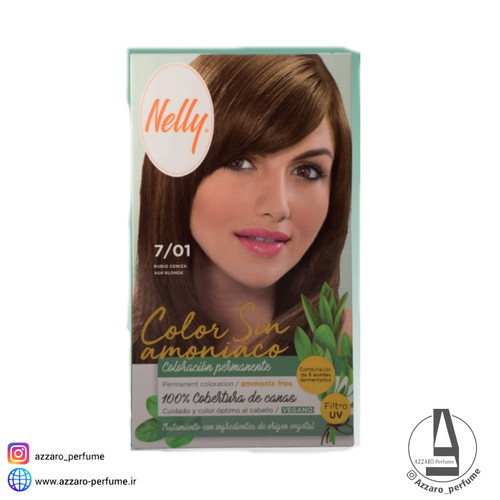 کیت رنگ مو بدون آمونیاک نلی NELLY مدل ammonia free شماره 7/01 بلوند دودی-فروشگاه اینترنتی آرایشی و بهداشتی آزارو در شیراز