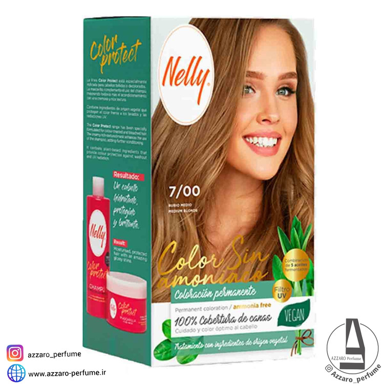 کیت رنگ مو بدون آمونیاک نلی NELLY مدل ammonia free شماره 7/00 بلوند متوسط-فروشگاه اینترنتی آرایشی و بهداشتی آزارو در شیراز