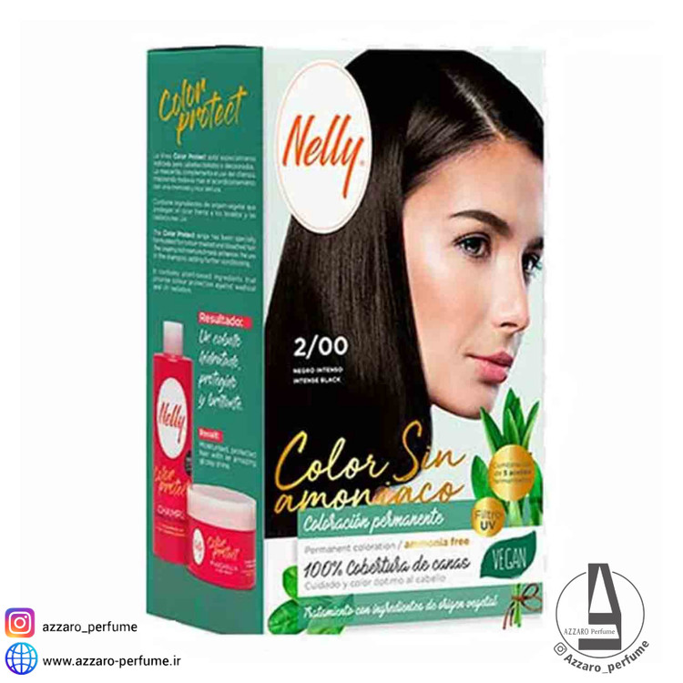 کیت رنگ مو بدون آمونیاک نلی NELLY مدل ammonia free شماره 2/00 رنگ مشکی طبیعی-فروشگاه اینترنتی آرایشی و بهداشتی آزارو در شیراز