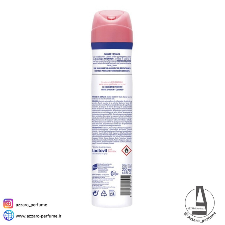 اسپری دئودورانت لاکتویت LACTOVIT مدل piel sensible حجم 200 میل-فروشگاه اینترنتی آرایشی و بهداشتی آزارو در شیراز