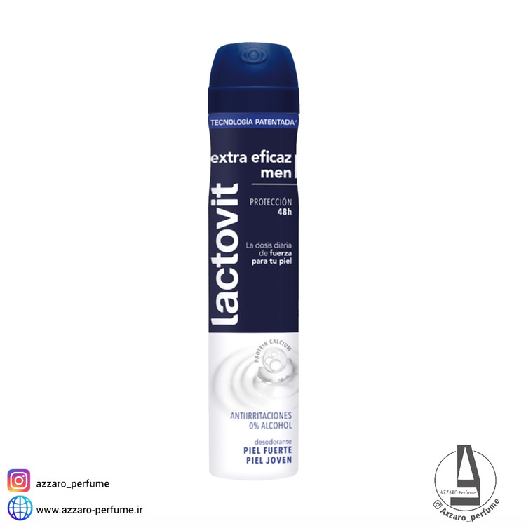 اسپری دئودورانت لاکتویت LACTOVIT مدل extra eficaz men حجم 200 میل-فروشگاه اینترنتی آرایشی و بهداشتی آزارو در شیراز