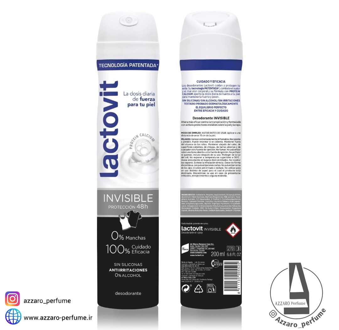 اسپری دئودورانت لاکتویت LACTOVIT مدل INVISIBLE حجم 200 میل-فروشگاه اینترنتی آرایشی و بهداشتی آزارو در شیراز