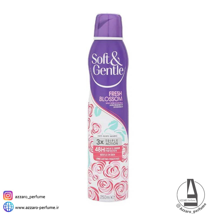 اسپری بدن سافت اند جنتل Soft & Gentle رایحه (رز وحشی و وانیل) حجم 250 میل-فروشگاه اینترنتی آرایشی و بهداشتی آزارو در شیراز