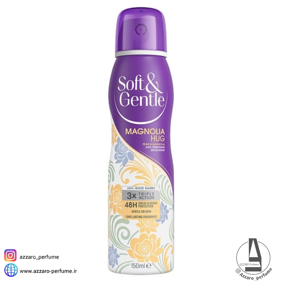 اسپری بدن سافت اند جنتل Soft & Gentle رایحه Magnolia Hug (مگنولیا و گلابی) حجم 250 میل-فروشگاه اینترنتی آرایشی و بهداشتی آزارو در شیراز