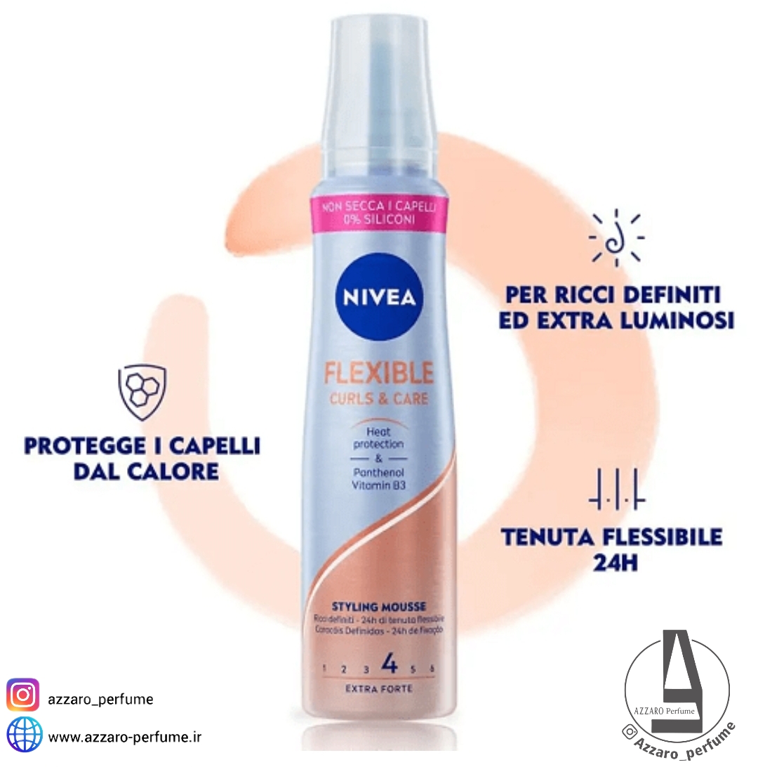 موس مو نیوآ اورجینال فر کننده با حالت فنری مدل Nivea Flexible Curls & Care شماره 4 حجم 150 میل-فروشگاه اینترنتی آرایشی و بهداشتی آزارو در شیراز