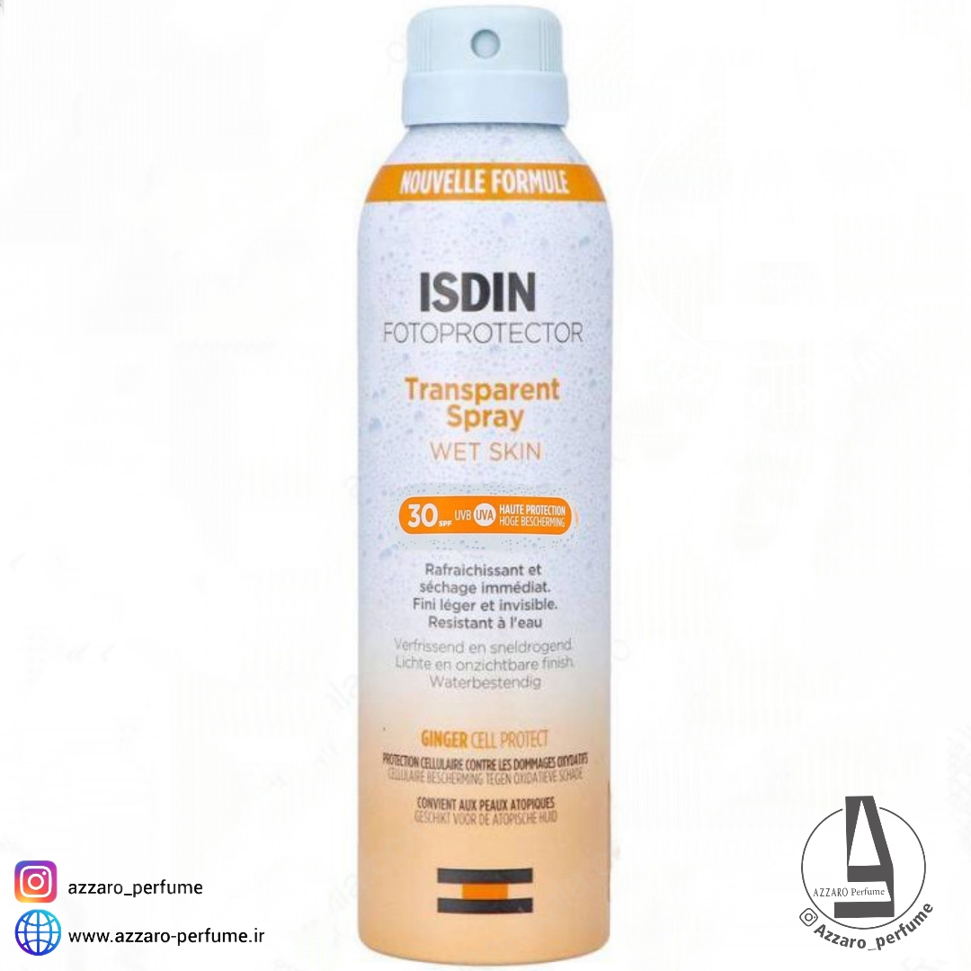 اسپری ضد آفتاب ایزدین پوست مرطوب محافظ نور با حفاظت بالا Spf 30 حجم 250 میل-فروشگاه اینترنتی آرایشی و بهداشتی آزارو در شیراز