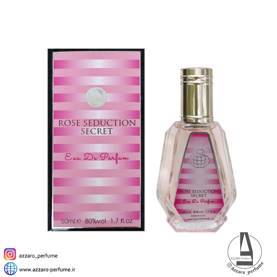 ادکلن زنانه فراگرنس ورد مدل رز سداکشن سکرت رایحه بامبشل حجم 50 میل-فروشگاه اینترنتی آرایشی و بهداشتی آزارو در شیراز