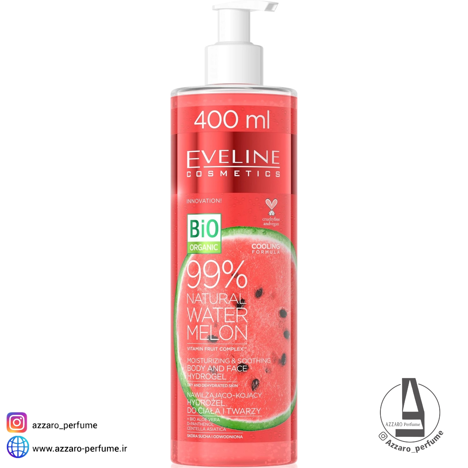 ژل آبرسان و تسکین دهنده بدن و صورت هندوانه اولاین Eveline Natural Watermelon حجم 400 میل-فروشگاه اینترنتی آرایشی و بهداشتی آزارو در شیراز‌