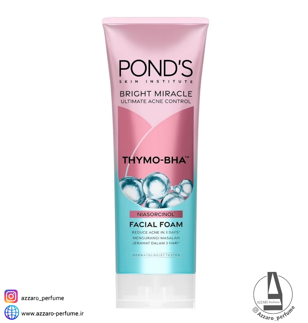 فوم شوینده ضدجوش و روشن کننده صورت پوندز نیاسورسینول Ponds Thymo-BHA وزن 100 گرم-فروشگاه آرایشی و بهداشتی آزارو در شیراز‌