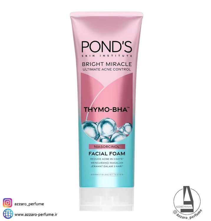 فوم شوینده ضدجوش و روشن کننده صورت پوندز نیاسورسینول Ponds Thymo-BHA وزن 100 گرم-فروشگاه آرایشی و بهداشتی آزارو در شیراز