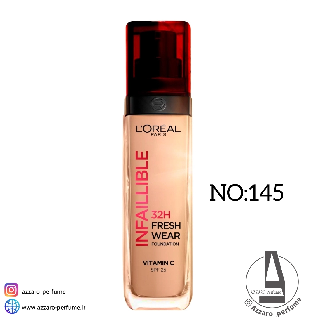 کرم پودر 32 ساعته لورآل شماره 145 Infallible Fresh Wear حاوی ویتامین C حجم 30 میل-فروشگاه آرایشی و بهداشتی آزارو در شیراز