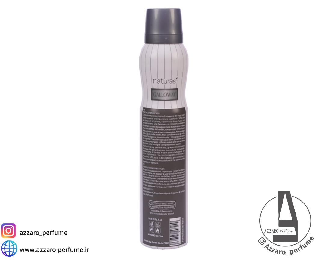 خرید اسپری بدن مردانه ناتوراسی رایحه گالووی حجم 200 میل-فروشگاه آرایشی و بهداشتی آزارو در شیراز‌