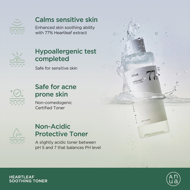 تونر تسکین دهنده آنوا ANUA Heartleaf 77% Soothing Toner حجم 250 میل-فروشگاه آرایشی و بهداشتی آزارو در شیراز
