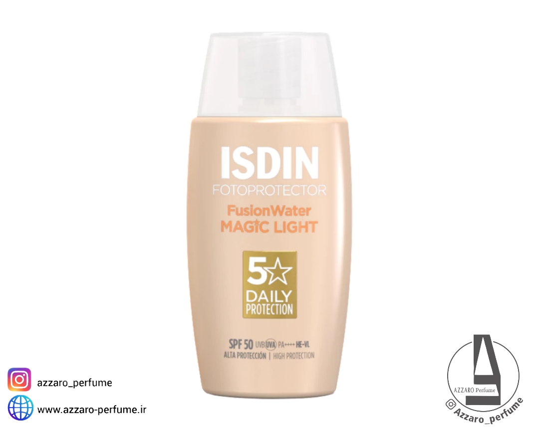 ضد آفتاب رنگی مجیک ایزدین رنگ لایت(روشن) مدل FUSION WATER MAGIC light حاوی SPF50 حجم 50 میل