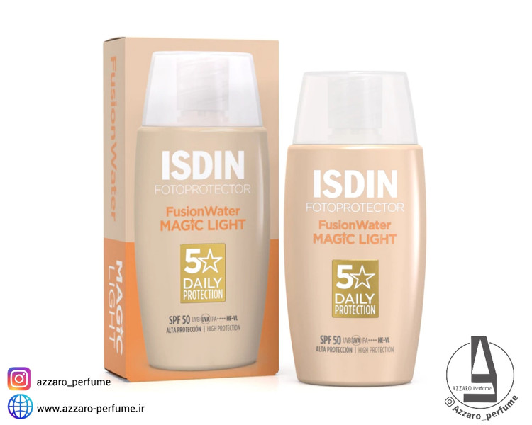 ضد آفتاب رنگی مجیک ایزدین رنگ لایت(روشن) مدل FUSION WATER MAGIC light حاوی SPF50 حجم 50 میل/اصل-فروشگاه اینترنتی آزارو در شیراز