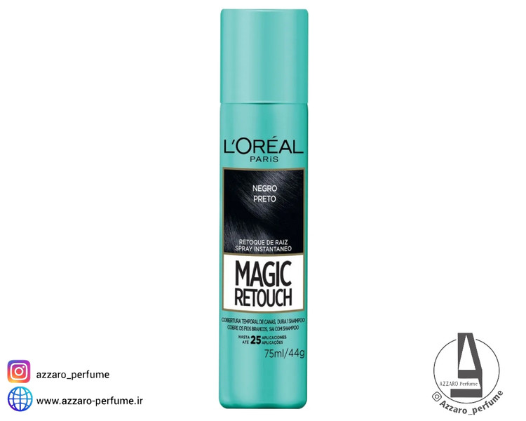 اسپری کانسلیر رنگ مو لورال L'Oreal سری Magic Retouch مدل Negro Preto رنگ مشکی حجم 75 میل-فروشگاه آرایشی و بهداشتی آزارو در شیراز