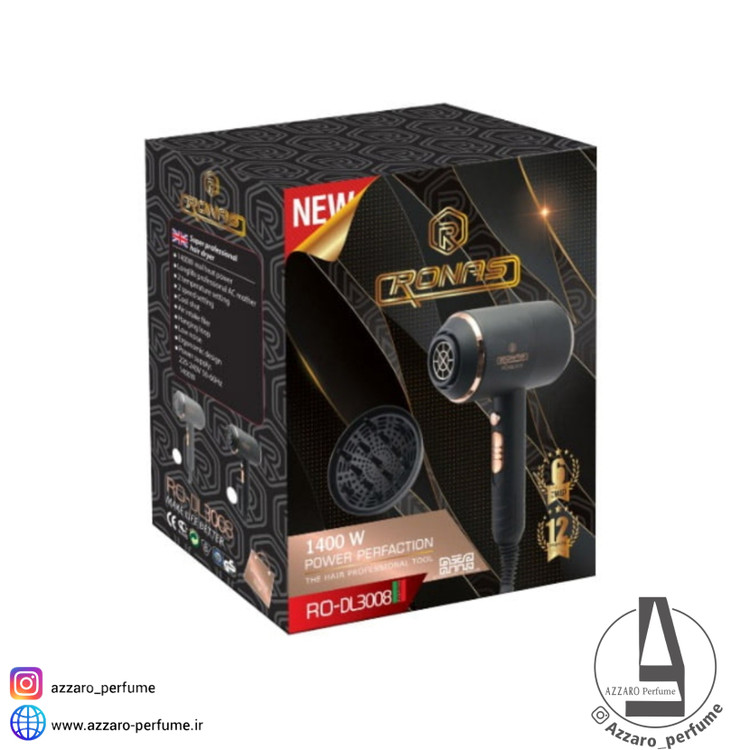 سشوار 1400 وات فوق حرفهای روناس مدل RO-DL3008-فروشگاه آرایشی و بهداشتی آزارو در شیراز